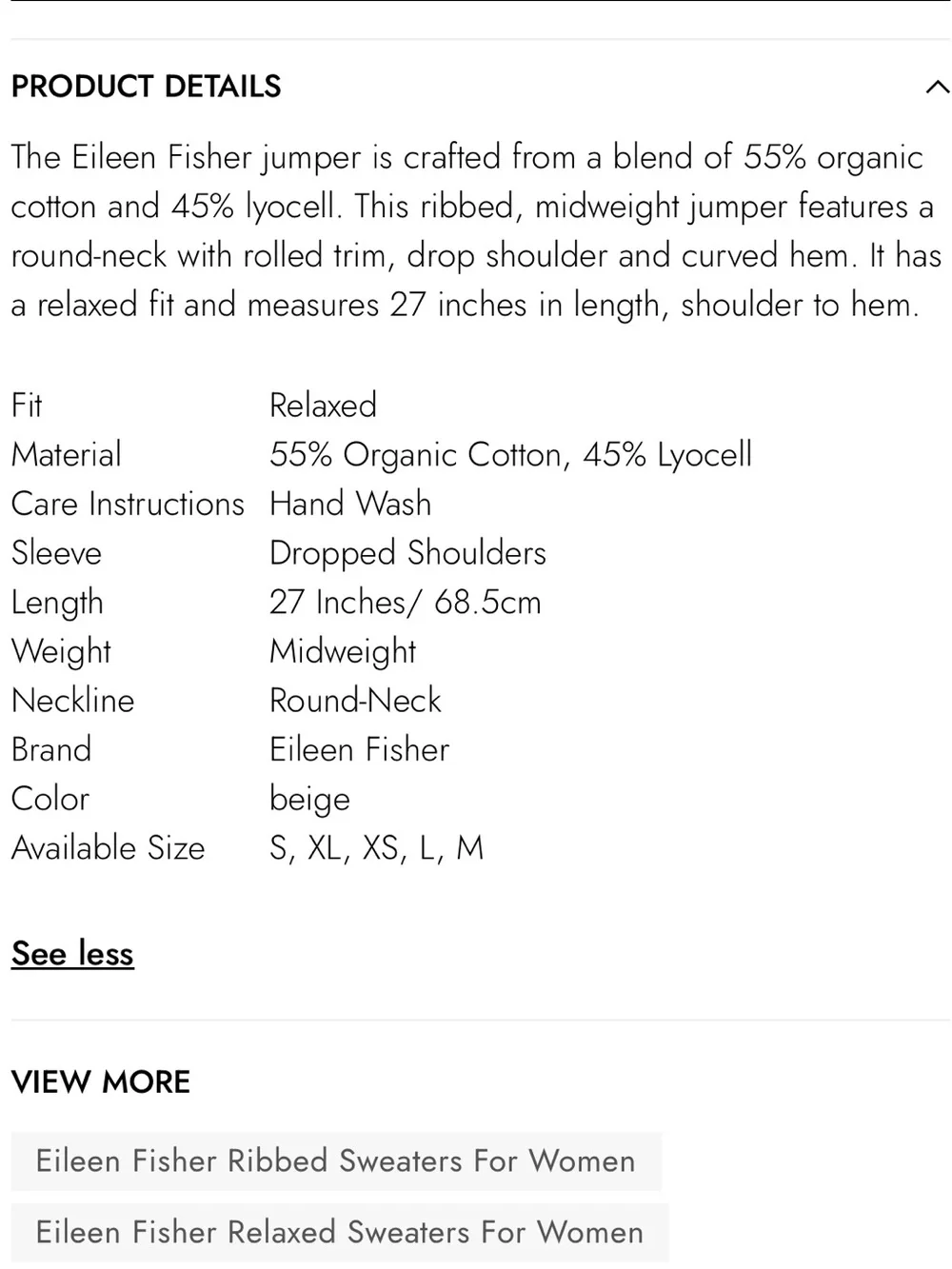EILEEN FISHER Camel Ribbed Organic Cotton-Blend Crewneck Sweater